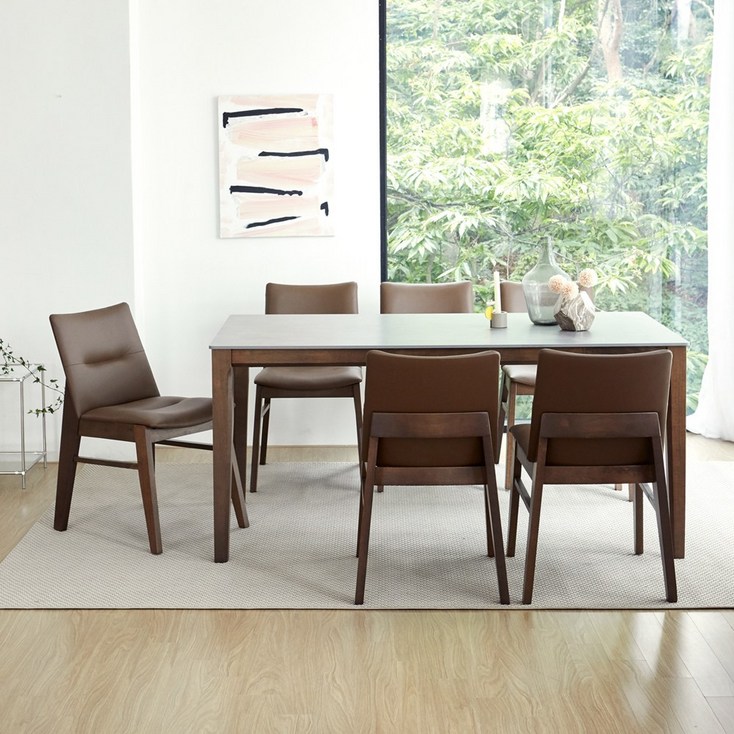 베스트리빙 루마니아 빈츠 포세린 1600 6인용 통 세라믹식탁 테이블세트의자6개4colors, 모카브라운솔리드베이지