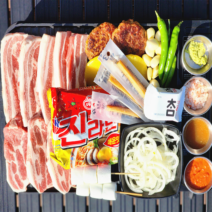 바베큐 세트 1등급 한돈 삼겹살목살 캠핑세트 16종 캠핑밀키트 삼겹살풀세트 삼겹살목살, 600g, 1세트