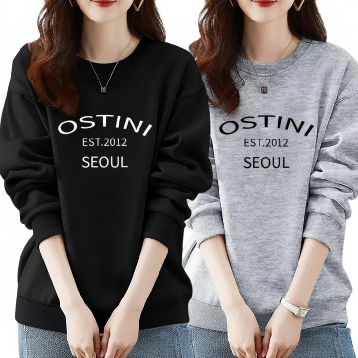 오스틱니 완전 편한 150KG까지 빅사이즈 11 여성용 가을겨울 날씬해 보이는 영어 프린팅 심플 라운드넥 맨투맨 외출 간절기