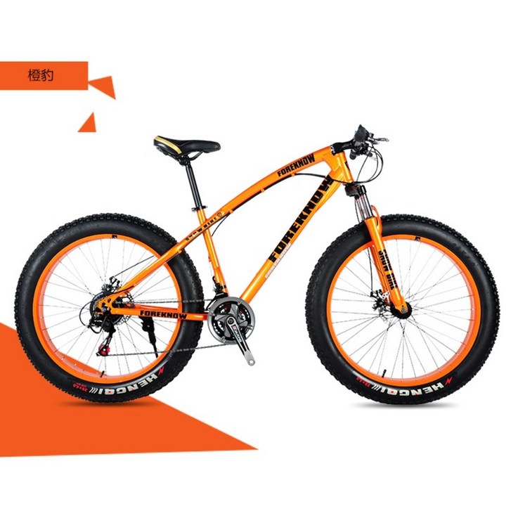 오프로드 광폭타이어 팻바이크 바퀴큰자전거 산악용 자전거 7단 화이트 MTB 20인치, 주황색스포크 휠