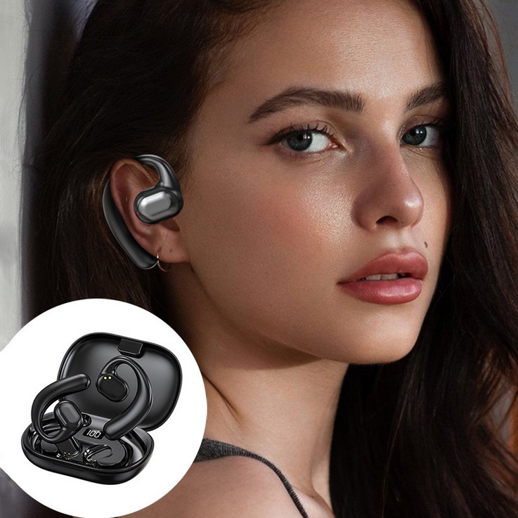 ELSECHO 귀걸이형 무선 블루투스 이어폰 신개념 골전도 이어폰 전력량이 표시됩니다