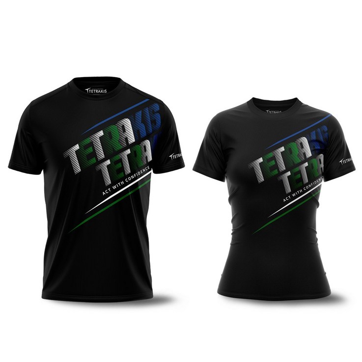테트라키스  | TAST02M/W-BLK 임팩트 블랙 배드민턴 탁구 나염 티셔츠