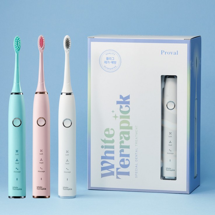 치과약국판매 프로벨 음파전동칫솔 저자극 1년무상AS 칫솔모2개포함, 화이트테라픽 음파칫솔, 핑크, 1개