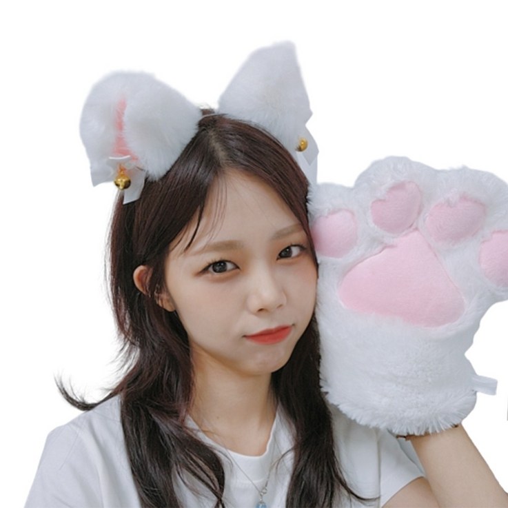 리빙듀오 고양이 장갑 머리띠 세트 파티 인생네컷 학예회 할로윈 소품