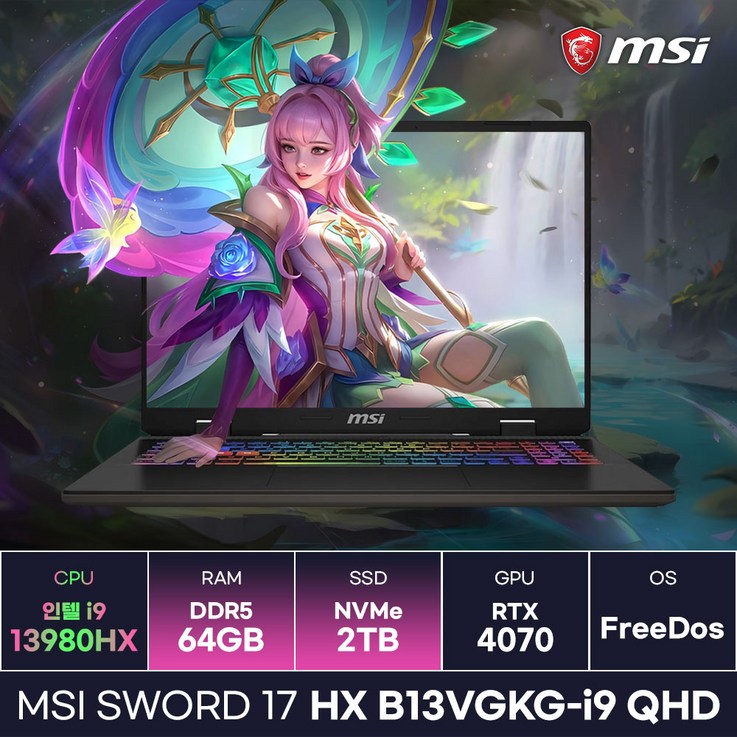 MSI 소드17 HX B13VGKGi9 QHD 인텔 13세대 i913980HX RTX4070 17인치 고사양 작업용 게이밍노트북 64GB2TB KCJH, 단일상품