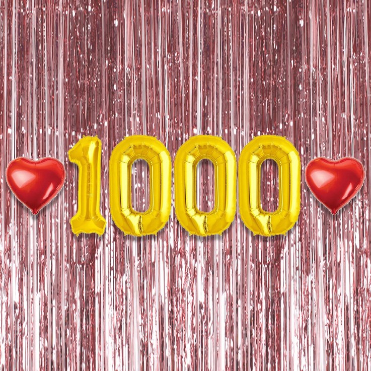 1000일 이벤트 포토존 세트 아기 기념일 커플 축하 기념 숫자 풍선 하트, 02.커튼-(로즈골드)-1000(소)-골드
