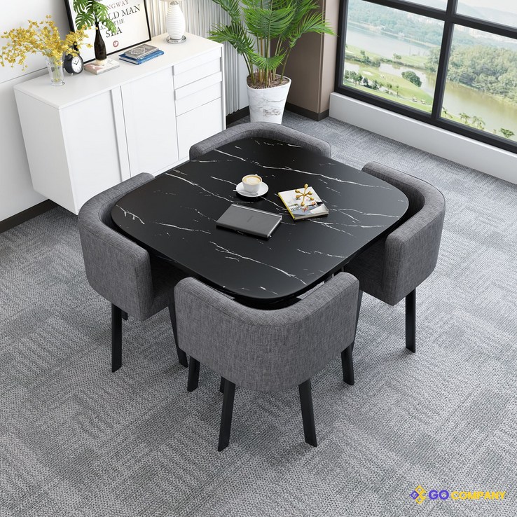 GoCo 감성 인테리어 4인용 티 테이블 세트 원목 의자포함 식탁 원형 카페 둥근모서리