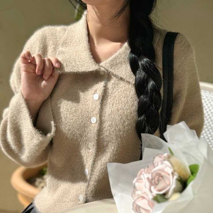 휘핑 카라 크롭 가디건 앙고라 모헤어