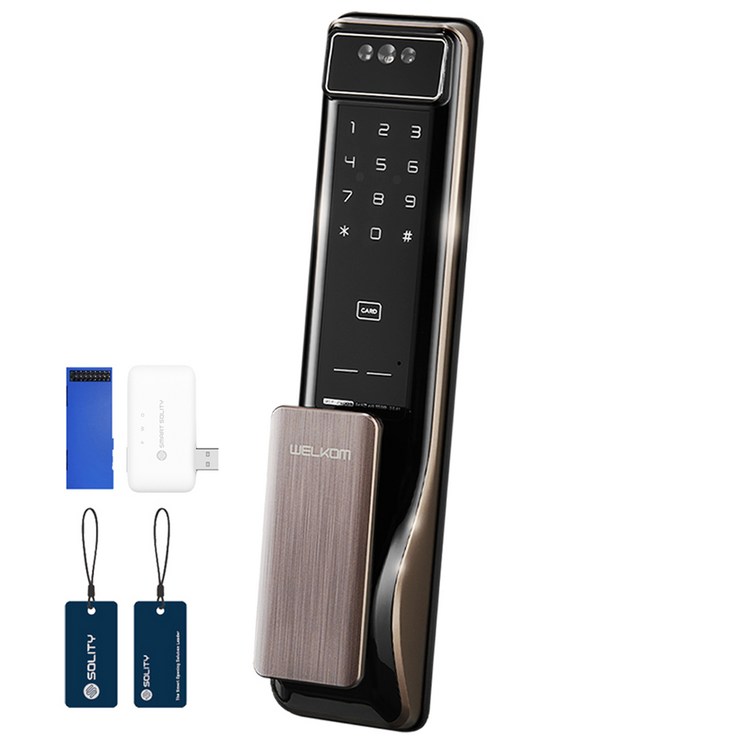 솔리티 웰콤 얼굴인식 푸시풀 디지털 도어락 WSP2900A  블루투스 모듈  스마트 브릿지  카드키 2p 세트