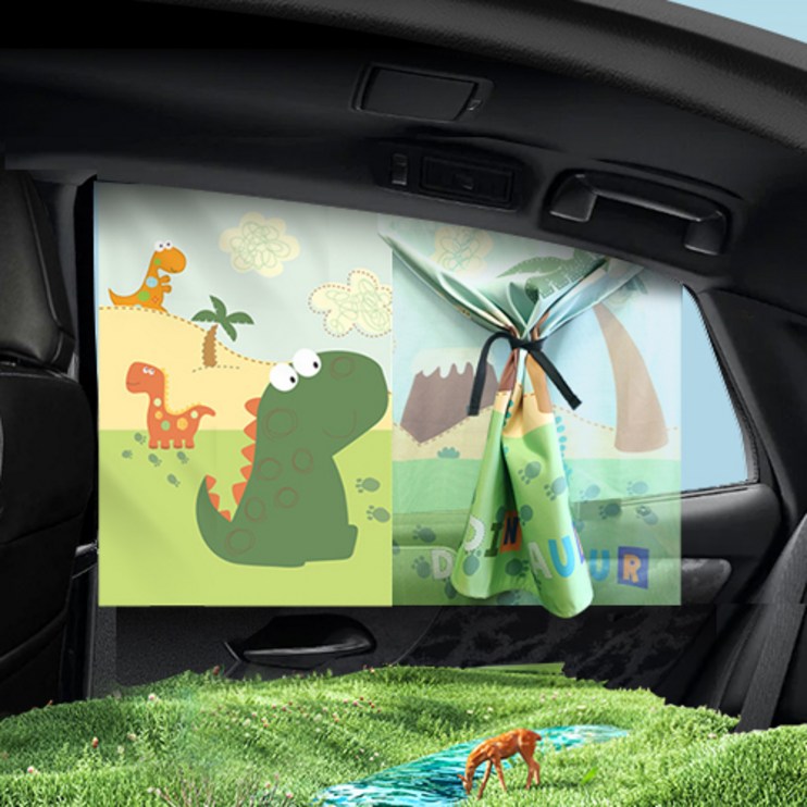 모두달라 차량용 아기 햇빛가리개 자동차 창문 커튼 가리개, 5번-공룡시대, 1개