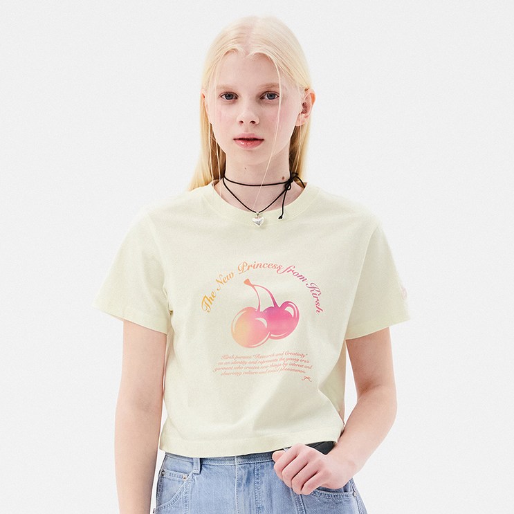 키르시 여성용 CHERRY ARCH LOGO CROP TSHIRT