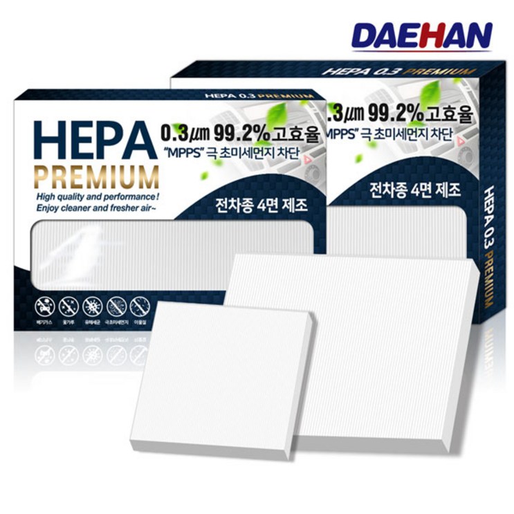 대한 PM0.3 헤파 자동차 에어컨필터, 2개입, 기아 모하비 더마스터 H109