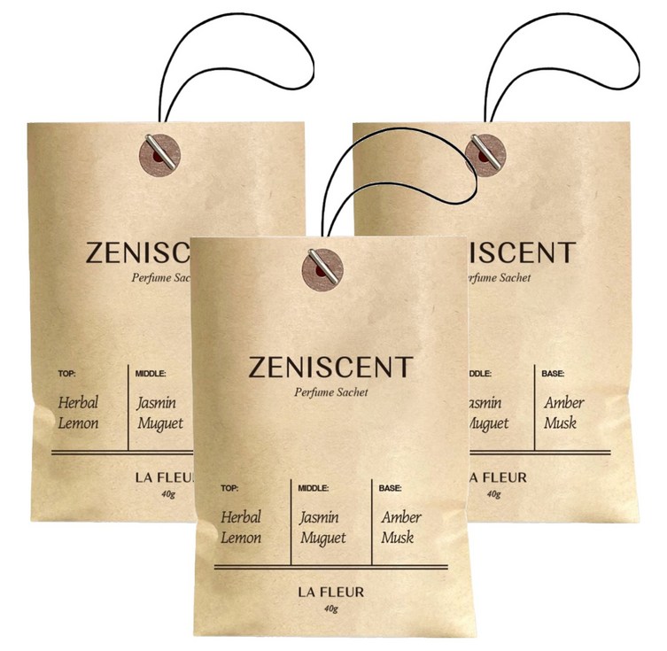 제니센트 퍼퓸 사쉐 옷장방향제 라 플레르 본품, 40g, 3개, 라 플레르