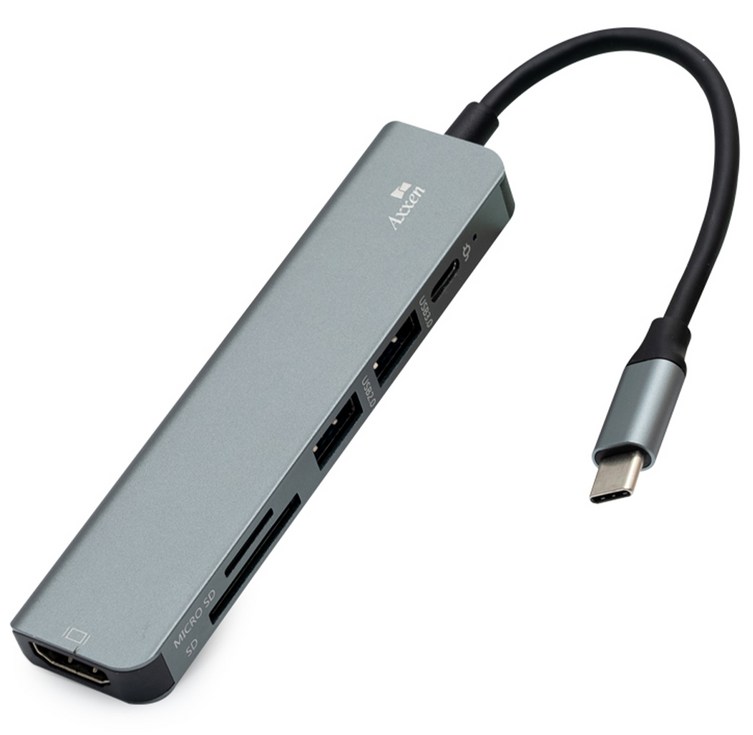 액센 6in1 C타입 USB 3.0 HDMI PD MSD 멀티허브 MH20, 그레이, 1개