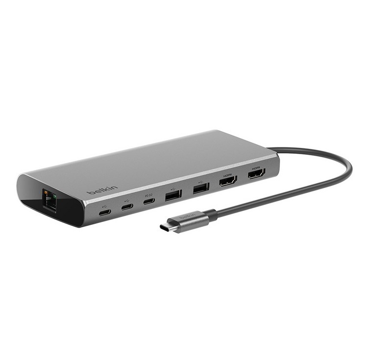 벨킨 Connect 유니버셜 USB C 8 in 1 M1  M2  M3 맥북 지원 듀얼 디스플레이 허브 INC015btSGYCZ, 실버그레이, 1개