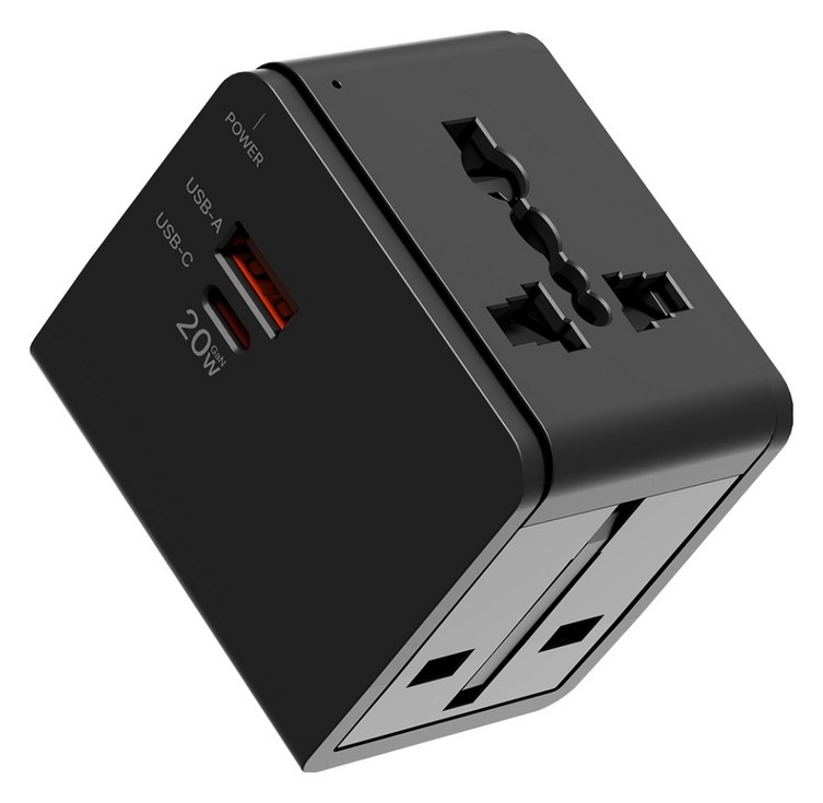 누아트 Gan PD 20W 고속충전 해외 여행용 멀티 어댑터 2포트 C타입  USB 포트 블랙