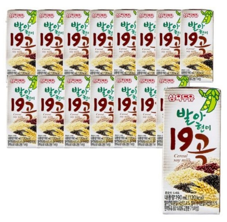 삼육두유 발아현미19곡 두유, 190ml, 16개 삼육두유 발아현미19곡 두유, 190ml, 16개