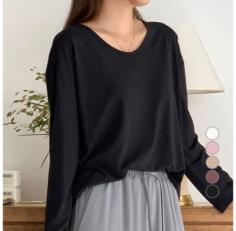 AFINAR 브이넥 오버핏 찰랑 긴팔 티셔츠 AFINAR 브이넥 오버핏 찰랑 긴팔 티셔츠