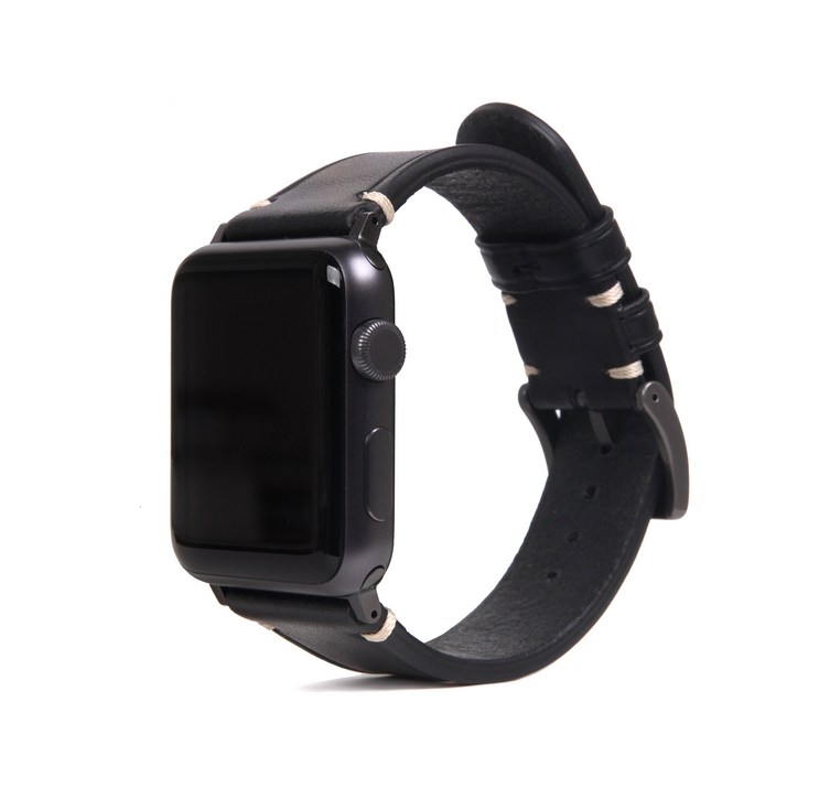 SLG D7 이탈리안 부테로 가죽 애플워치 스트랩, Black, 1개