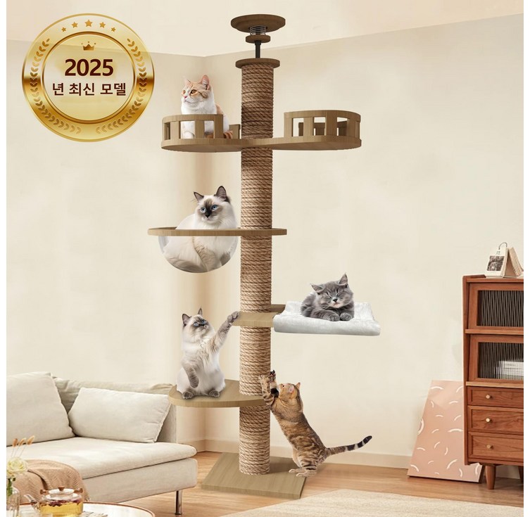 고양이 올라타기 목재 우주선 설계 착지식 두툼한 판재 고양이 집 대형 고양이용 기둥잡이 고양이 산책로 고양이 많은 가정용 디딤대 높은 안정성 운동 부족 해결 한글 설명서 포함, 향상된 모델, 1개