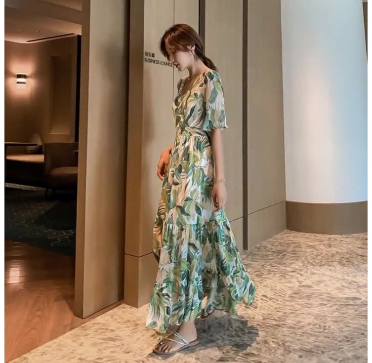 더블유앤케이 여성 여름 해변바캉스 비치웨어 나뭇잎 롱원피스