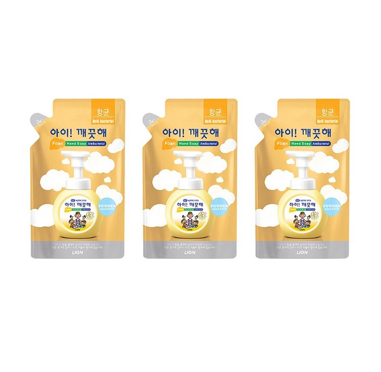 아이깨끗해 향균 폼 핸드솝 핸드워시 손세정제 순 리필 450ml, 3개 아이깨끗해 향균 폼 핸드솝 핸드워시 손세정제 순 리필 450ml, 3개