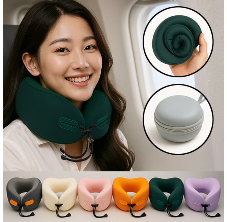 또플러스 여행용 메모리폼 목베개 기내용, 그린
