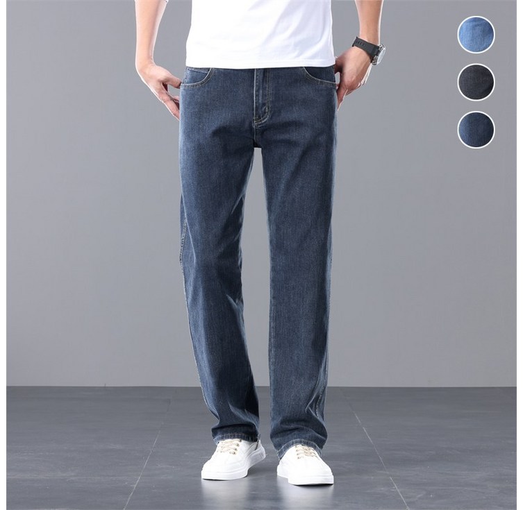 wassup 남자 청바지 여름용 스판 일자핏 얇은 데님 팬츠 빅 사이즈 슬랙스