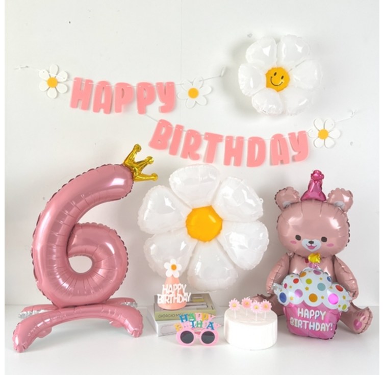 하피블리 크라운 숫자풍선 생일가랜드 안경머리띠 데이지초 세트, 숫자 6번 생일 가랜드(핑크) - 캠핑밈