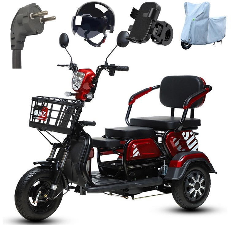 테크앤유 삼륜 노인전동차 리튬배터리 48V 25Ah100km주행, 레드, 25Ah100km주행