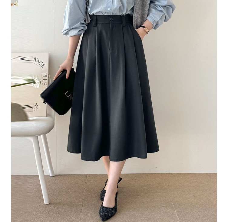 데일리앤 기장선택 SXL 베라 핀턱 밴딩 플레어 롱스커트 키작녀 빅사이즈 롱 치마 봄 가을