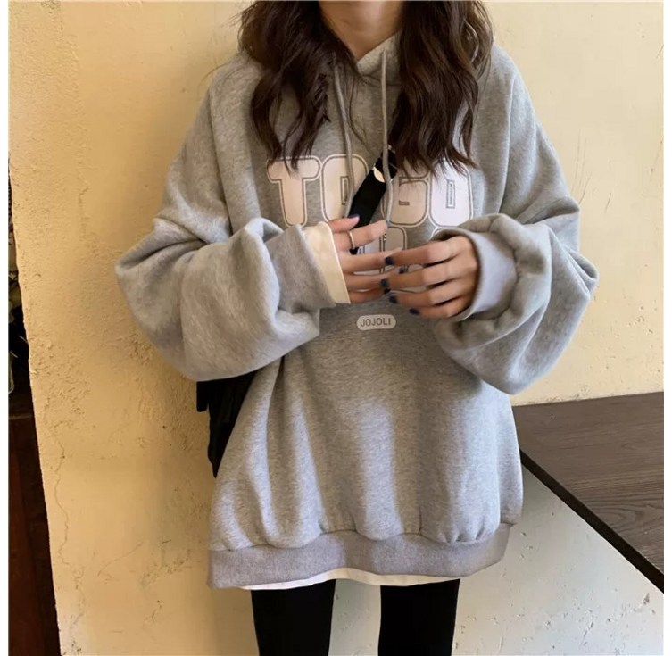 엘바리스 여성 레터링 프린팅 오버핏 긴팔 데일리 긴팔 후드 티셔츠