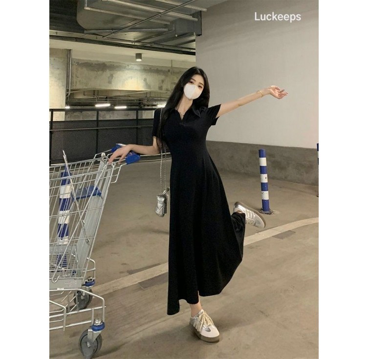 여성 여름 휴양지 원피스 반팔 슬림 카라 롱원피스