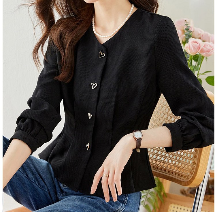 죠니제리 브이넥 여성 하객룩 정장 셔츠 봄가을 긴팔 블랙