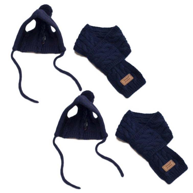 펫나인 강아지와 고양이 털모자 2p  목도리 2p 세트