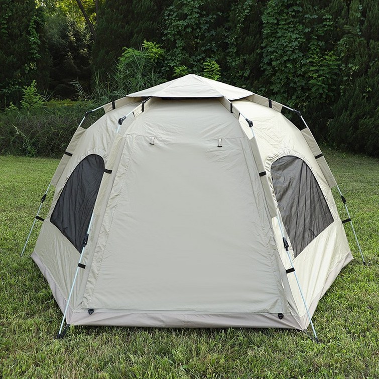 크크캠프 블랙 코팅 헥사돔 원터치 텐트, 4인용240×240×140cm, 베이지