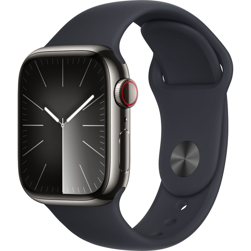 Apple 애플워치 9 GPS+Cellular, 41mm, 스테인리스 스틸, 그래파이트 / 미드나이트 스포츠 밴드, S/M 1