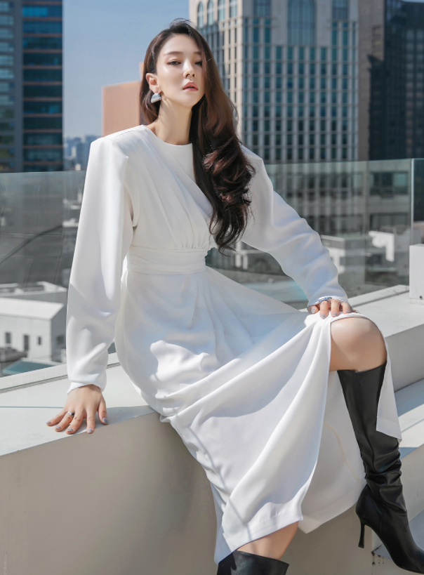 딘트 엘민 드레이프 패드 슬림 롱 원피스 D9296 - thumb image