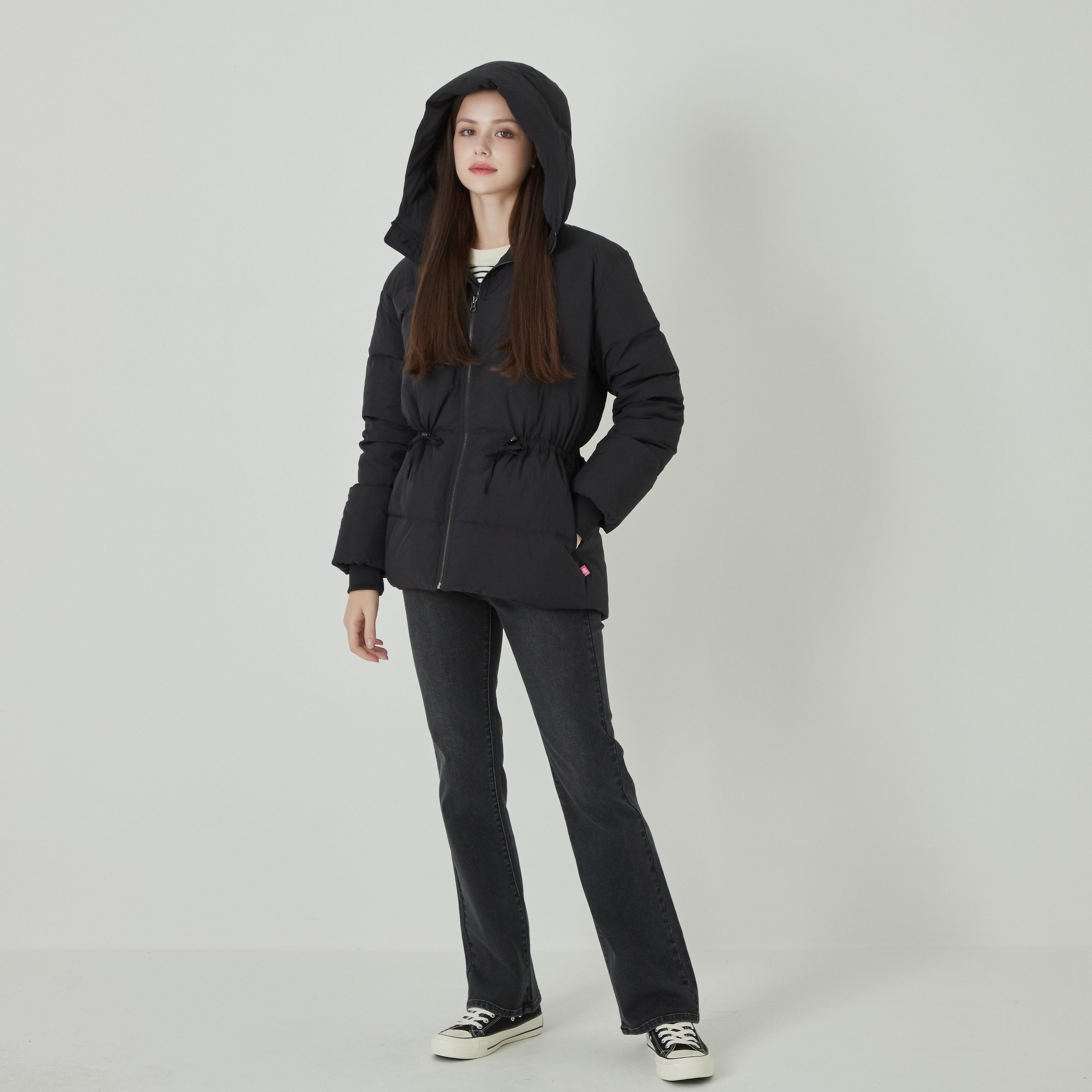 ELLE GIRL 여성 오버핏 덕다운 후드 점퍼 - thumb image