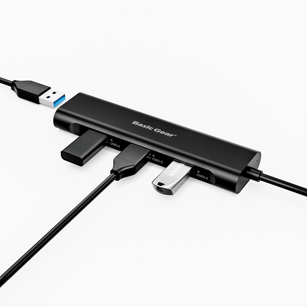 베이직기어 4포트 무전원 멀티포트 USB 3.0 허브, 블랙 - thumb image