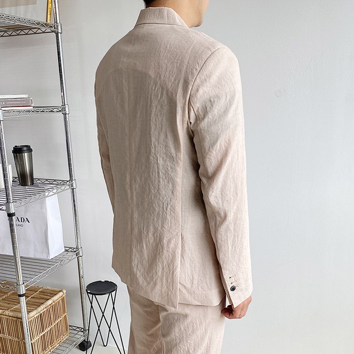 머시따 남성용 세미 포멀 싱글 린넨 정장 수트 세트 - thumb image