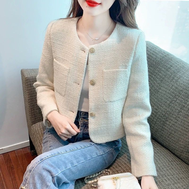 ANYOU 여성 봄 가을 패션 숏 트위드자켓 캐주얼 데일리 긴팔 트위드자켓 - thumb image