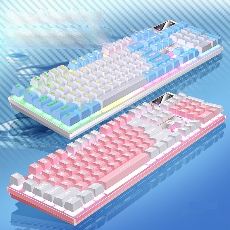 히모망 레인보우 LED 기계식 키보드 갈축 게이밍 유선키보드 일반 K500 화이트핑크, 화이트퍼플[믹스광택] - thumb image
