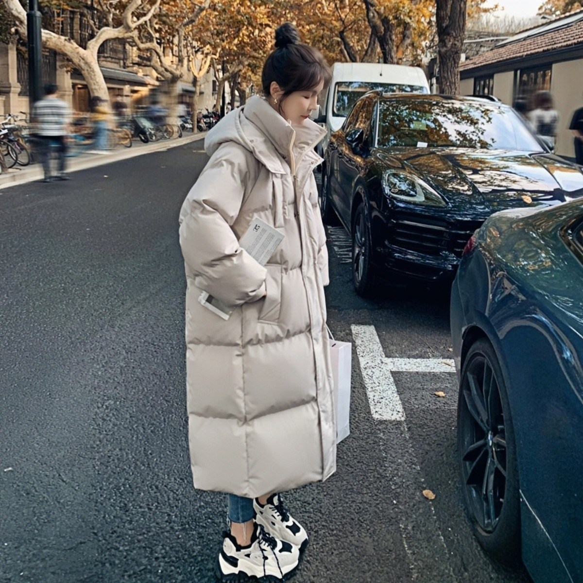 ANYOU 겨울 여자롱패딩 여성 따뜻한 롱패딩 롱 후드 코트 - thumb image