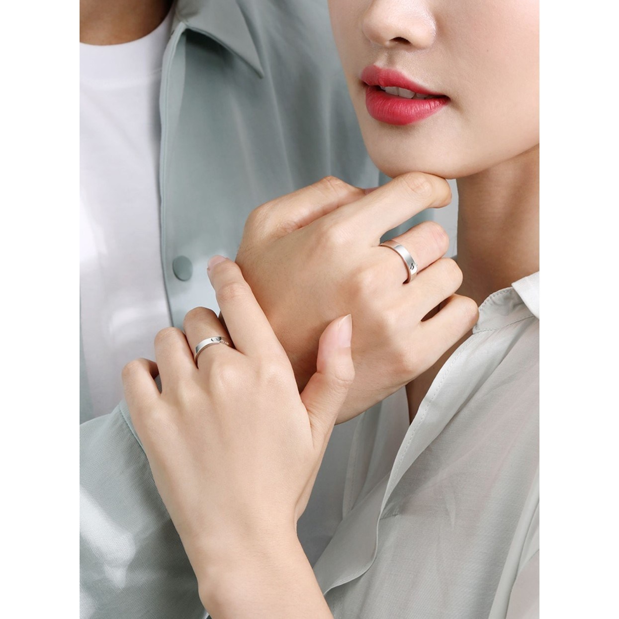 씨엔씨 CN-379 SET Silver 사랑의 kiss 커플반지 커플링 - thumb image
