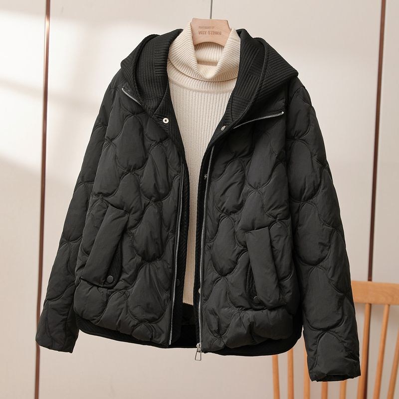 여성 후드 누빔 경량 숏 패딩 자켓 데일리 웰론 패딩 점퍼 겨울 아우터 루즈핏 - thumb image