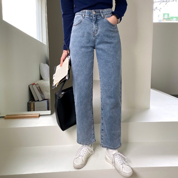 여성 [155 160 165 ~2XL] 후회안해 스판 와이드 롱 데님팬츠 - thumb image
