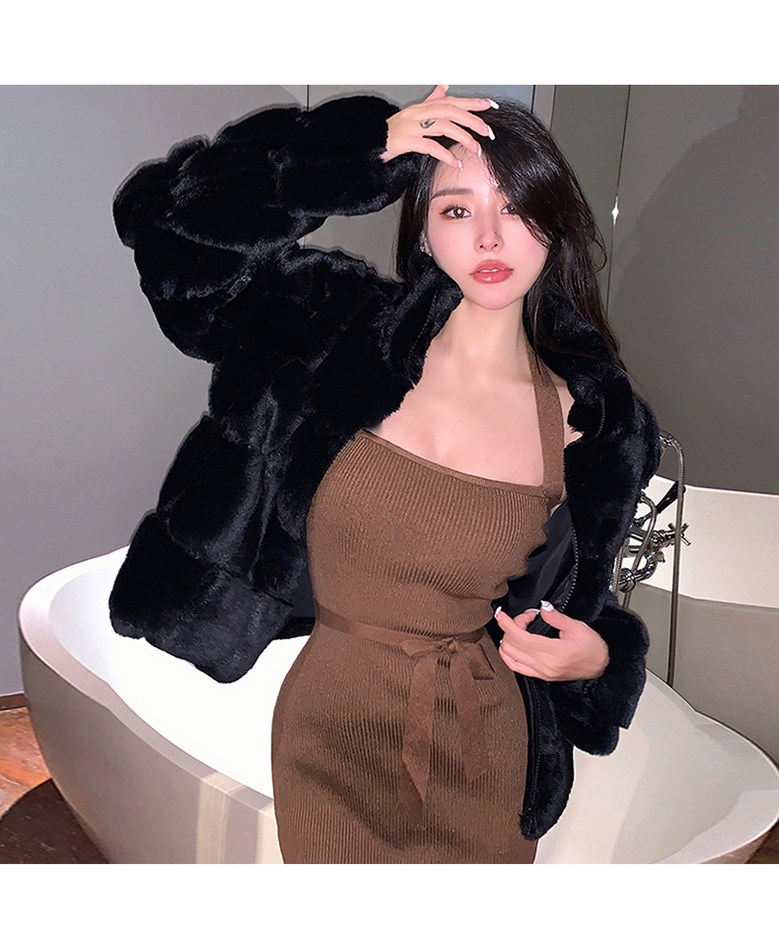 스타일아유 프렌치 인조밍크 코트 여성 겨울용 도톰 따뜻한 인조토끼털 폭신 퍼 자켓 JP0444 상세 이미지 18